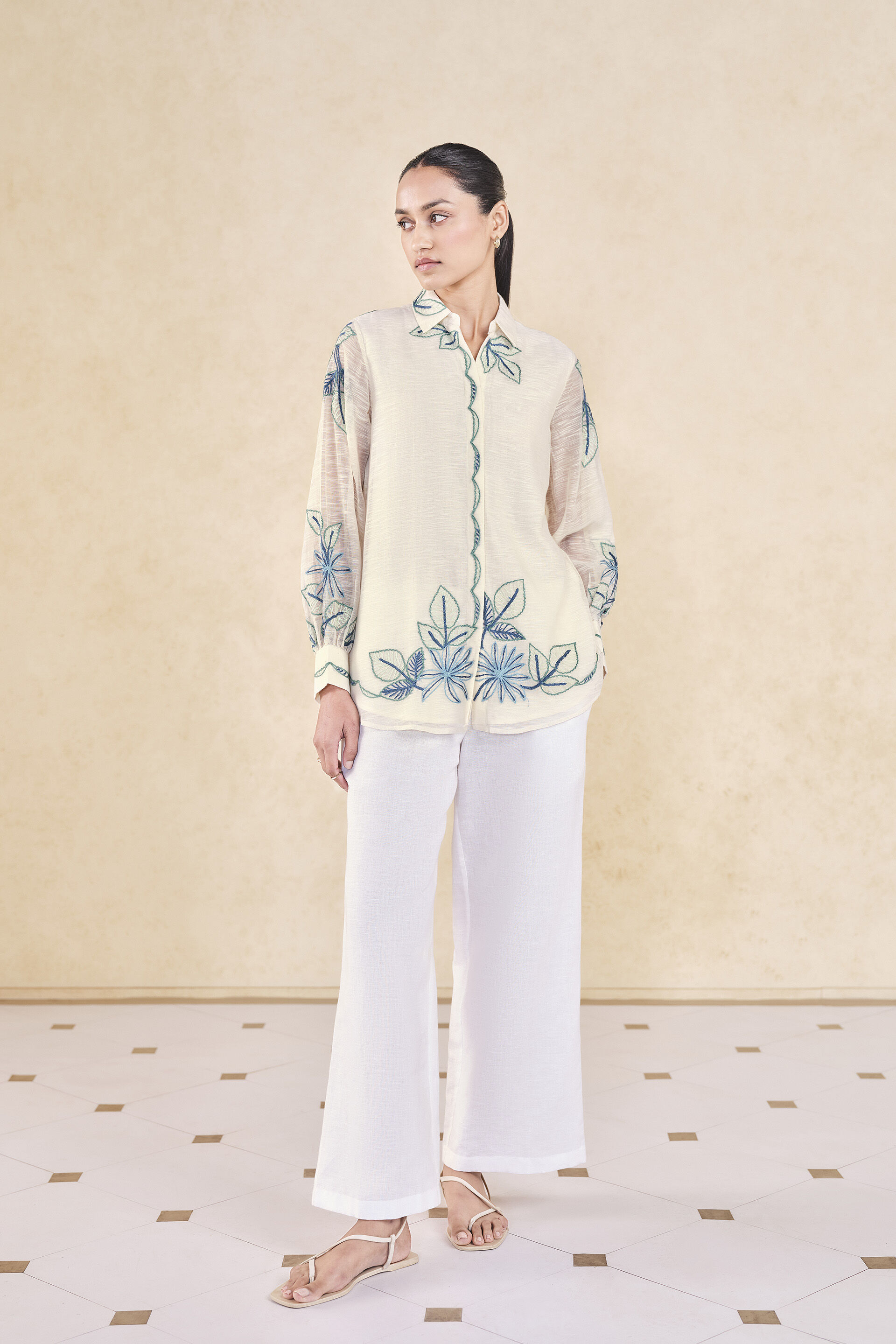 Ebonique Hand-embroidered SEWA Mul Top - Ivory